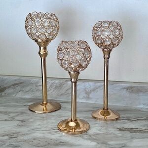 🪞 NEW set- sparkling votive decorative set of 3 in rose gold tone with crystals